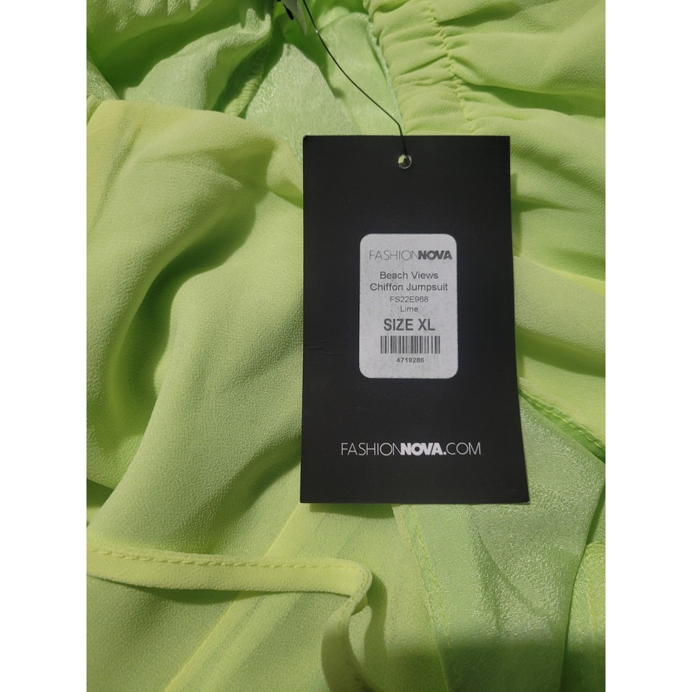 Fashion Nova Beach Views Chiffon Jumpsuit Women's Size XL Lime Halter Wide Leg - Picture 8 of 14
